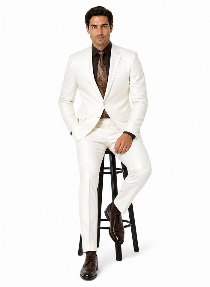 Shiny Sharkskin Metallic 2 Button Suits Off-White