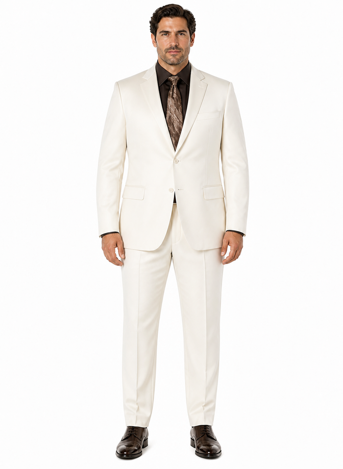 Shiny Sharkskin Metallic 2 Button Suits Off-White