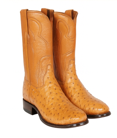 Los Altos Boots Men's Ostrich Roper Western Boots Honey