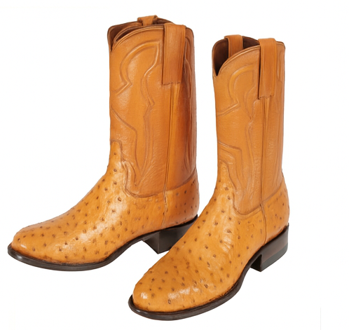 Los Altos Boots Men's Ostrich Roper Western Boots Honey