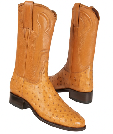 Los Altos Boots Men's Ostrich Roper Western Boots Honey