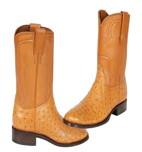 Los Altos Boots Men's Ostrich Roper Western Boots Honey