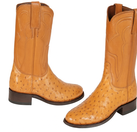Los Altos Boots Men's Ostrich Roper Western Boots Honey