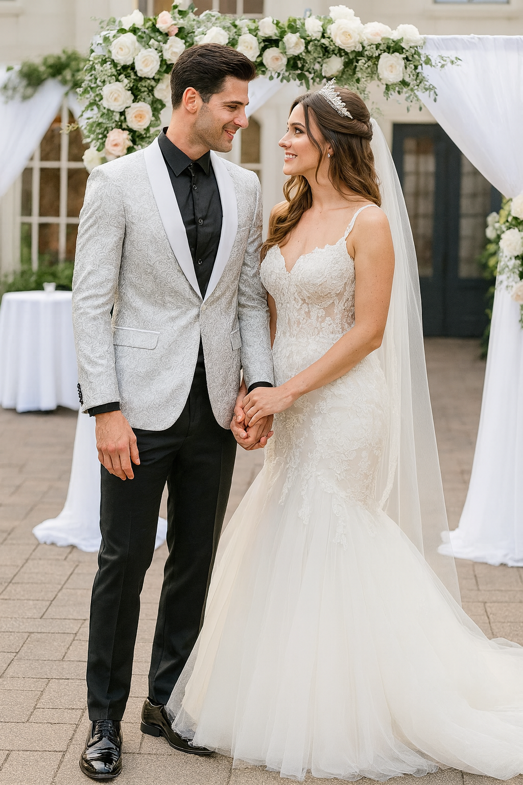 Silver Paisley Tuxedo Jacket with Shawl Lapel – Slim Fit