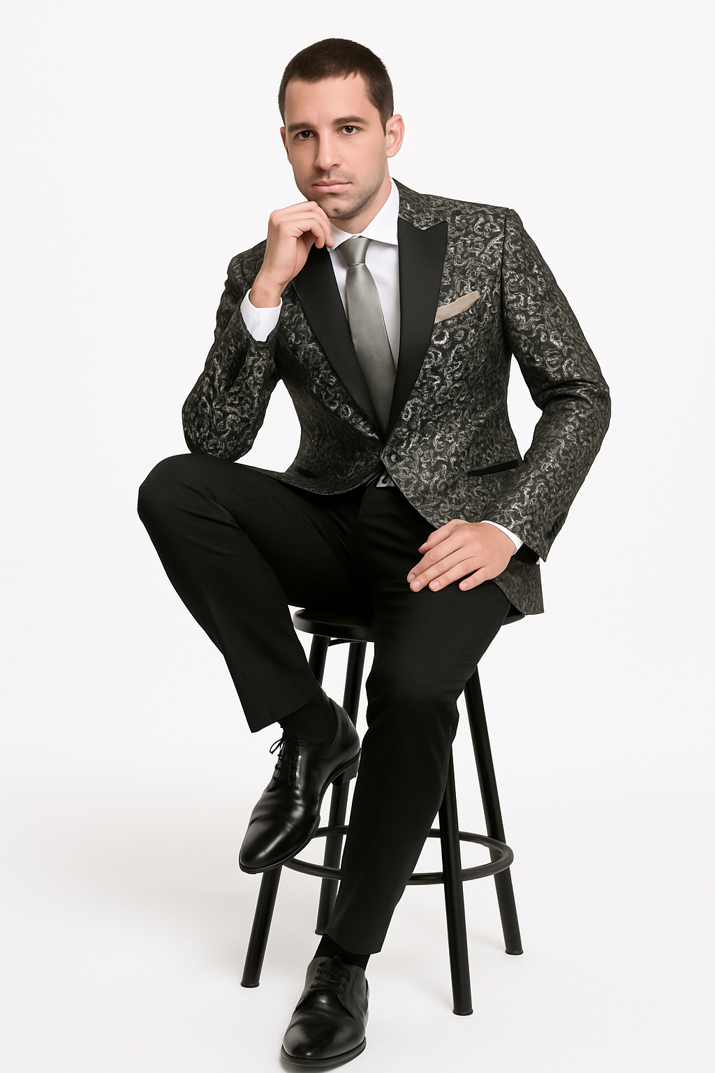Paisley Blazer - Silver Tuxedo - Dinner Jacket - Prom Tuxedo
