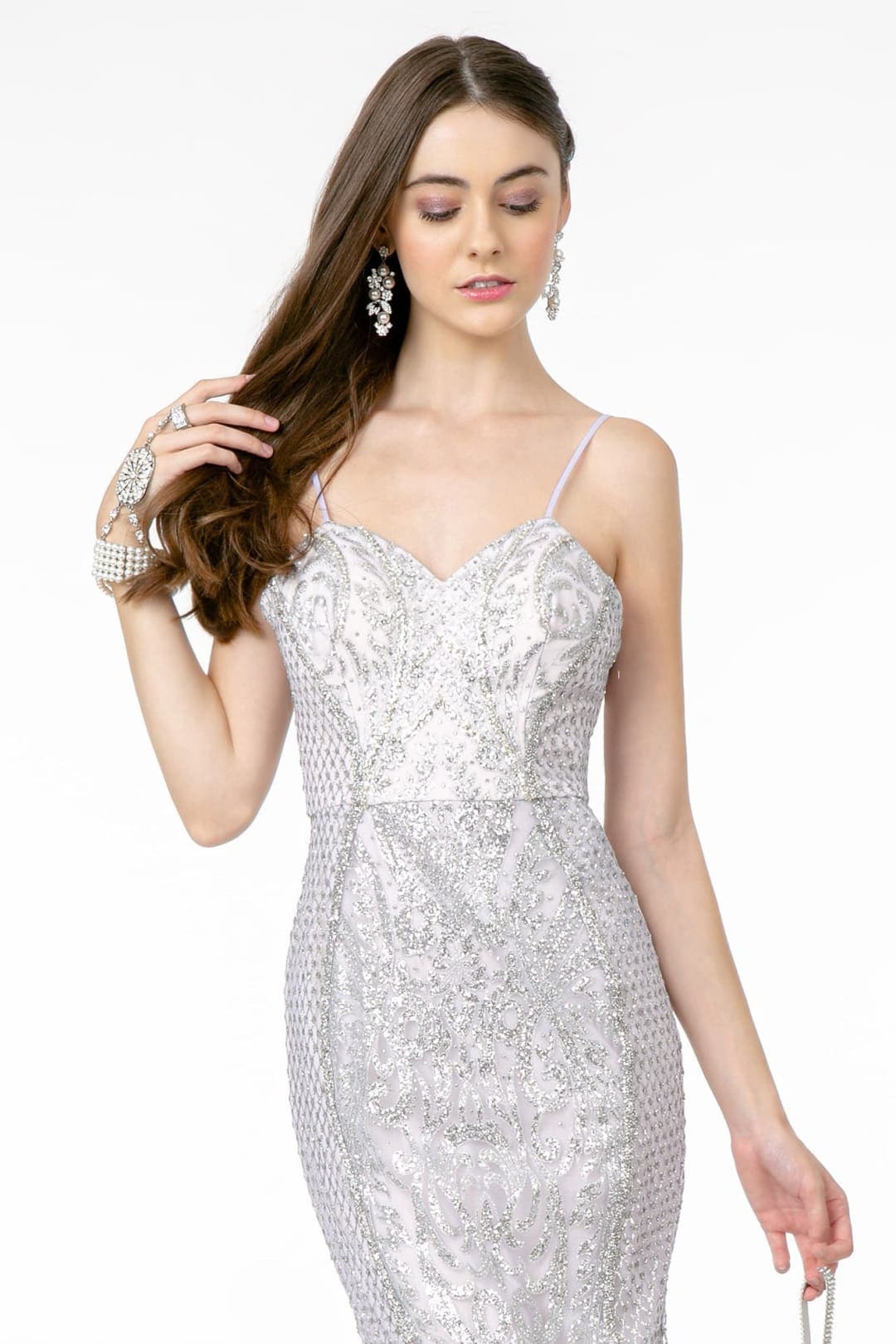 Silver Prom Dress Open Back Spaghetti Straps Special Occasion Dress
