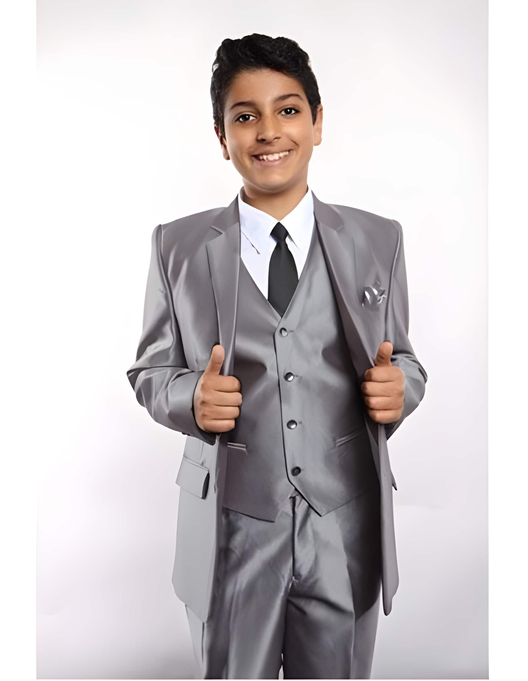 Silver Suit Vested w/Shirt, Tie & Hanky Boy 3 ~ Three Piece Toddler Suits for Weddings