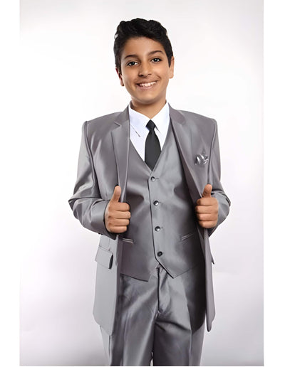 Silver Suit Vested w/Shirt, Tie & Hanky Boy 3 ~ Three Piece Toddler Suits for Weddings