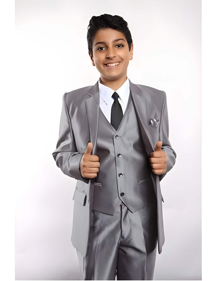 Silver Suit Vested w/Shirt, Tie & Hanky Boy 3 ~ Three Piece Toddler Suits for Weddings