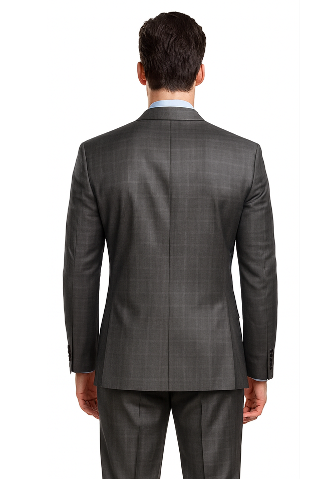 Single Breasted 2 Button Slim Fitted affordable Cheap Priced Business Suits Clearance Sale online sale Charcoal Plaid ~ Windowpane patternl