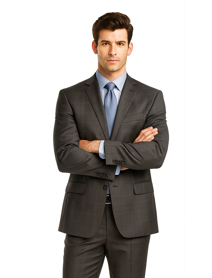 Single Breasted 2 Button Slim Fitted affordable Cheap Priced Business Suits Clearance Sale online sale Charcoal Plaid ~ Windowpane patternl