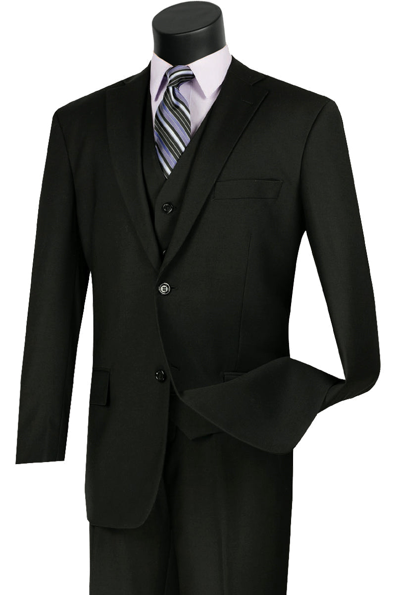 Classic Fit Black Vested Suit for Men