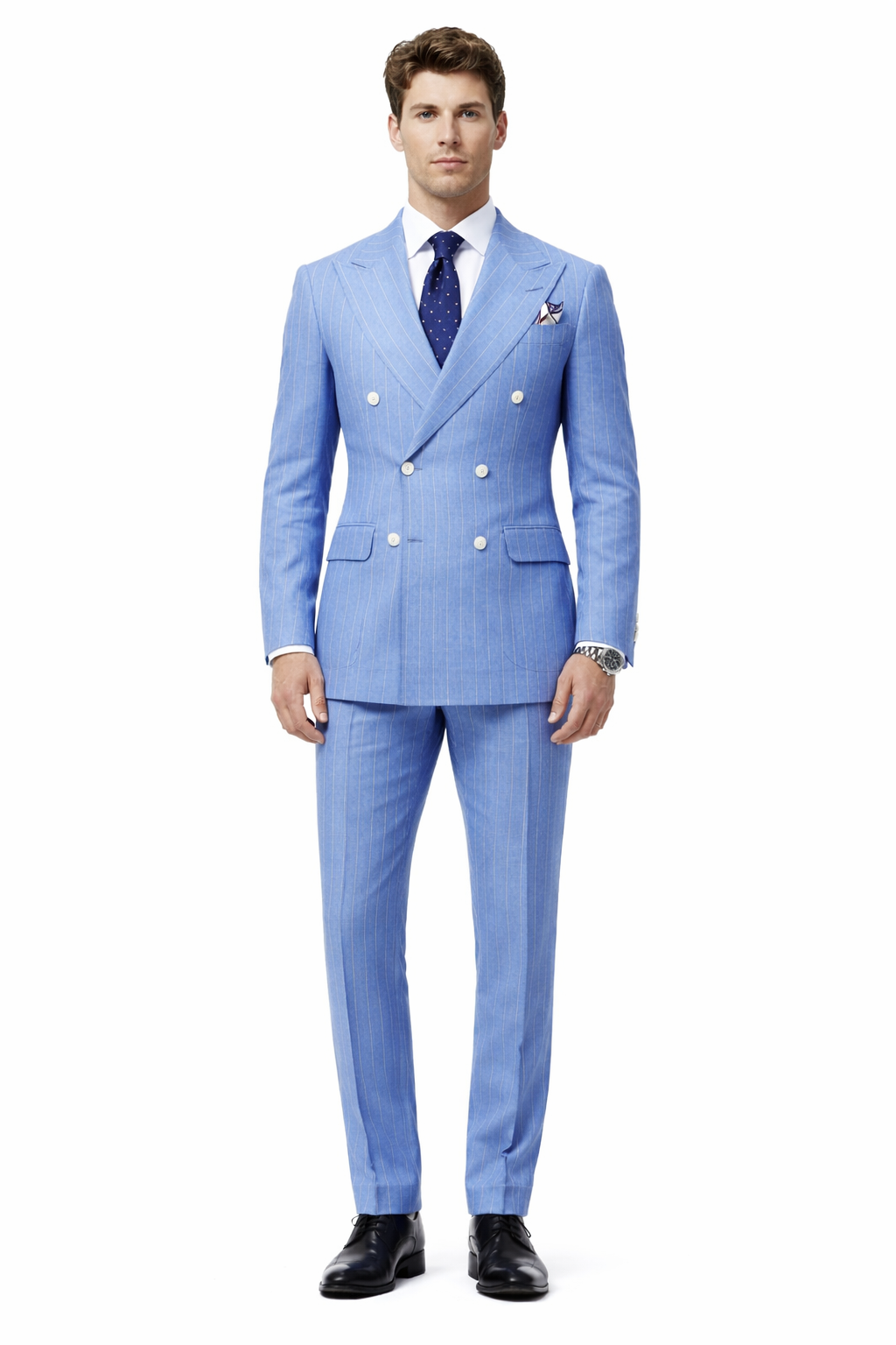 Sky Blue Stripe - Double Breasted Pinstripe Suit