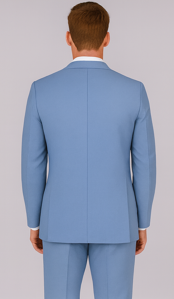 Sky Blue ~ Powder Steel Blue Suit 2 button Vested Flat Front Pants - Dusty Blue Suit