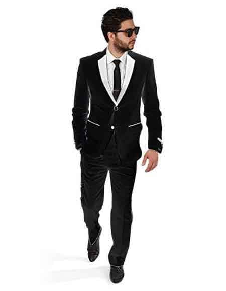 Slim Fit 2 Button Black Suit
