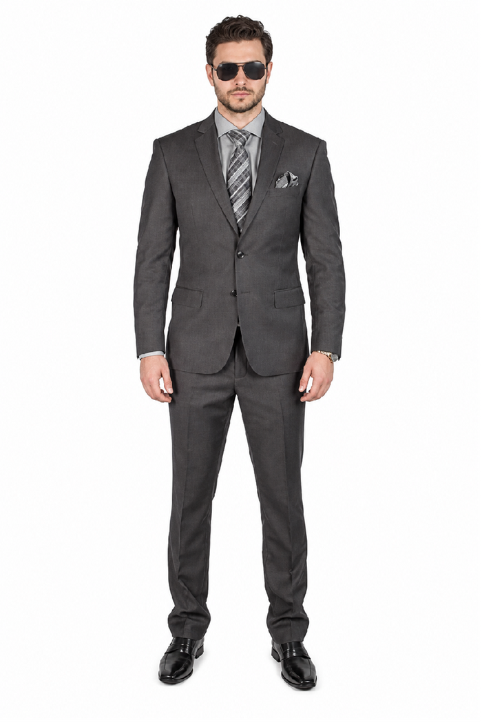 Slim Fit 2 Button Double Vented Men Charcoal Grey Suit - Dress Suit For Men