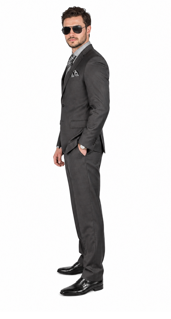 Slim Fit 2 Button Double Vented Men Charcoal Grey Suit - Dress Suit For Men