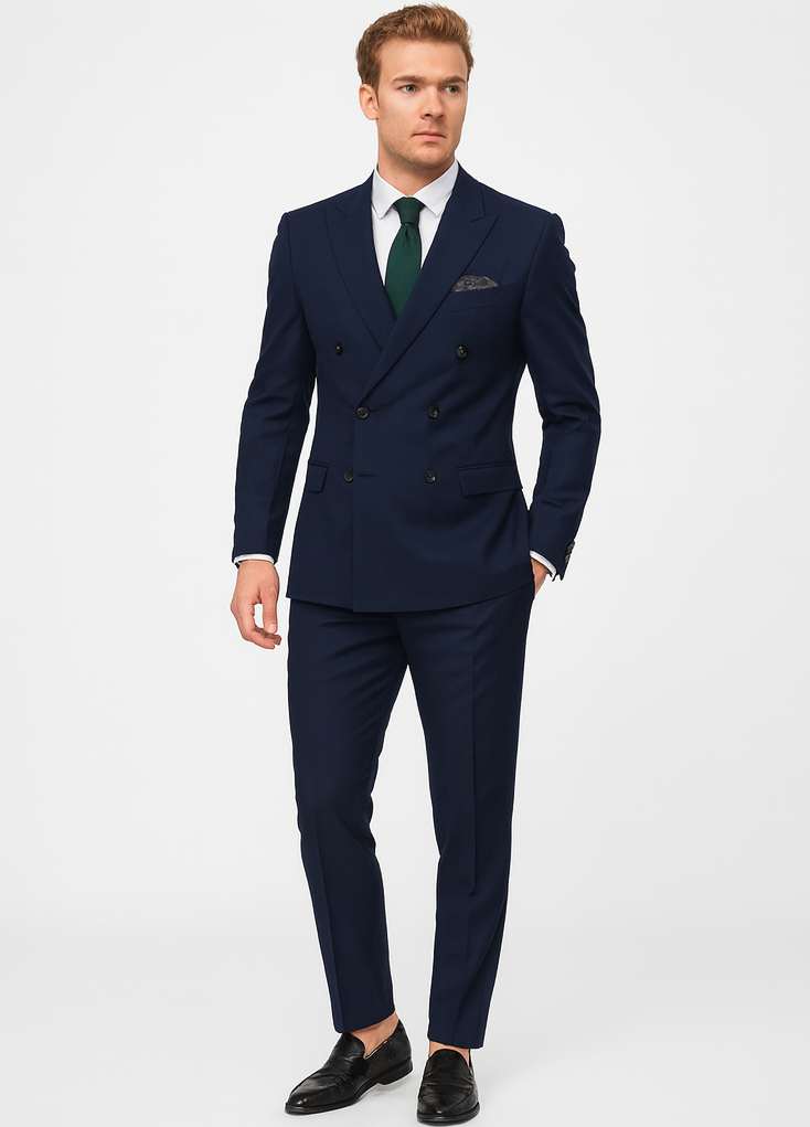 Navy Slim Fit Double Breasted Wool Suit