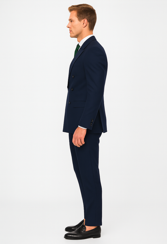 Navy Slim Fit Double Breasted Wool Suit
