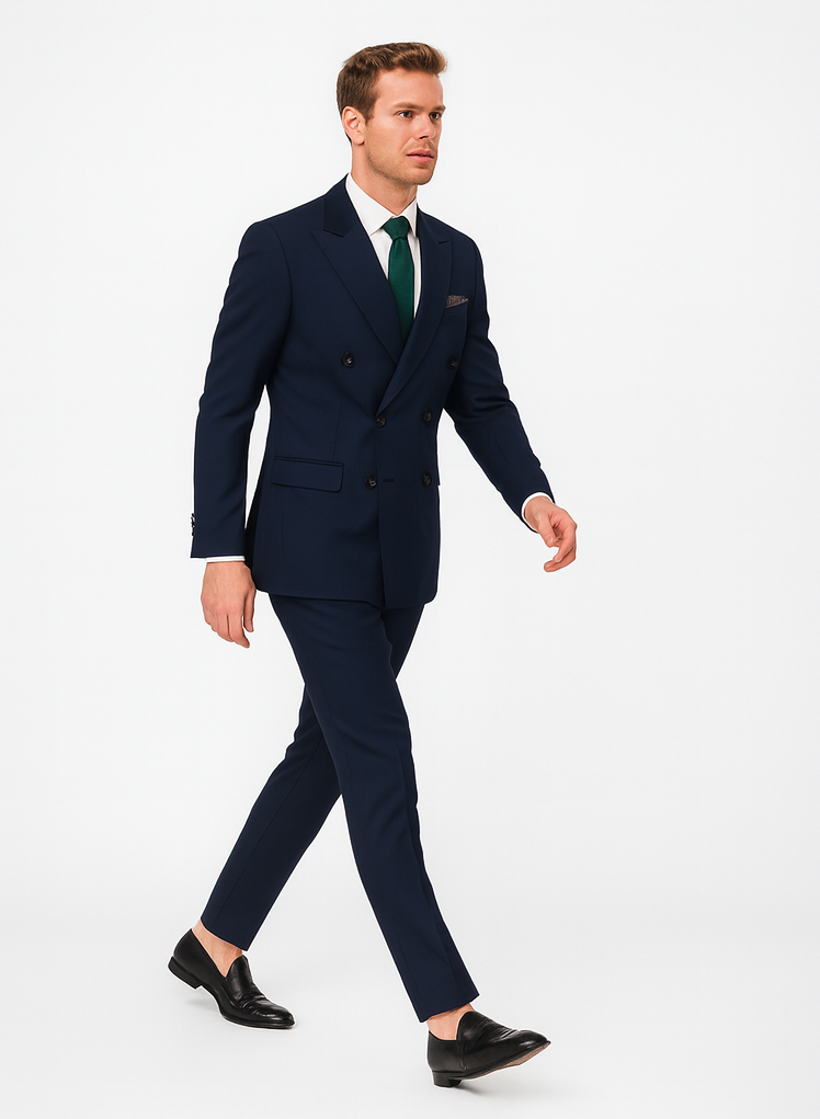 Navy Slim Fit Double Breasted Wool Suit