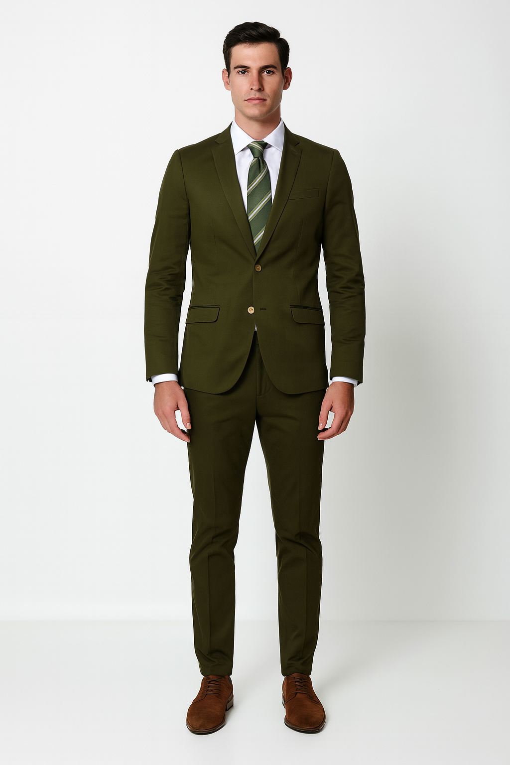 Men's Slim Fit Suit Summer Suits Olive Green Cotton Skinny Fitted Bodycon Business Clearance Sale 58R