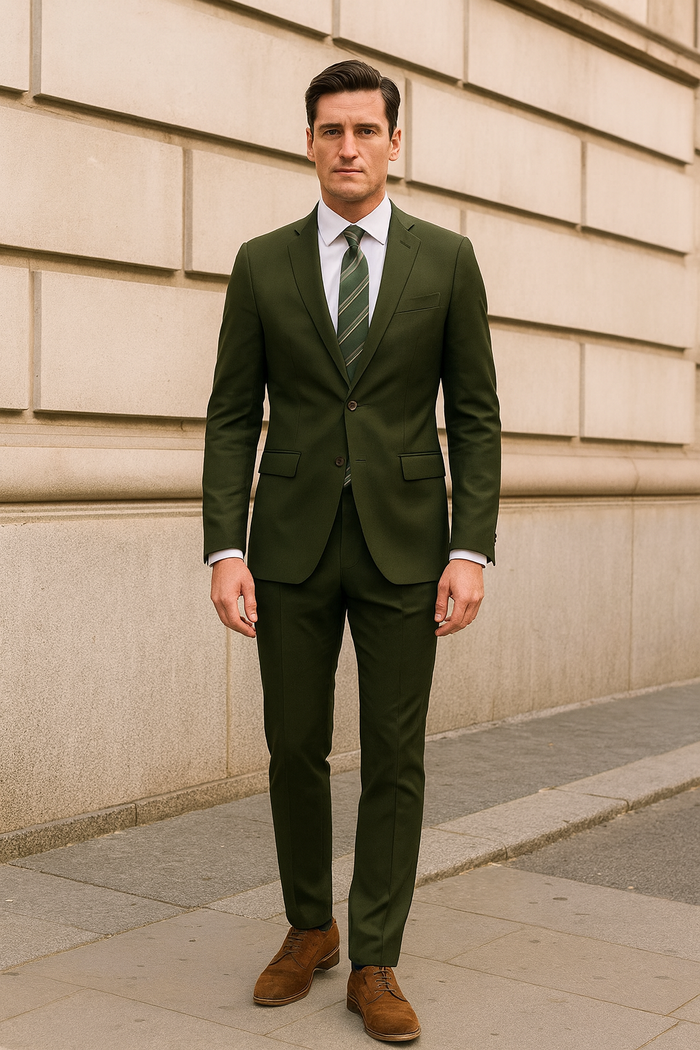 Slim Fit Suit Summer Men's Slim Fit Suits Olive Green Cotton Skinny Fitted Cheap Priced Business Suits Clearance Sale