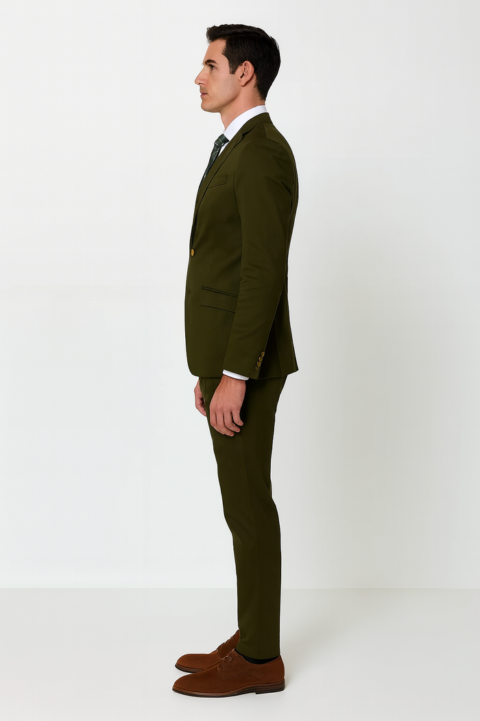 Slim Fit Suit Summer Men's Slim Fit Suits Olive Green Cotton Skinny Fitted Cheap Priced Business Suits Clearance Sale