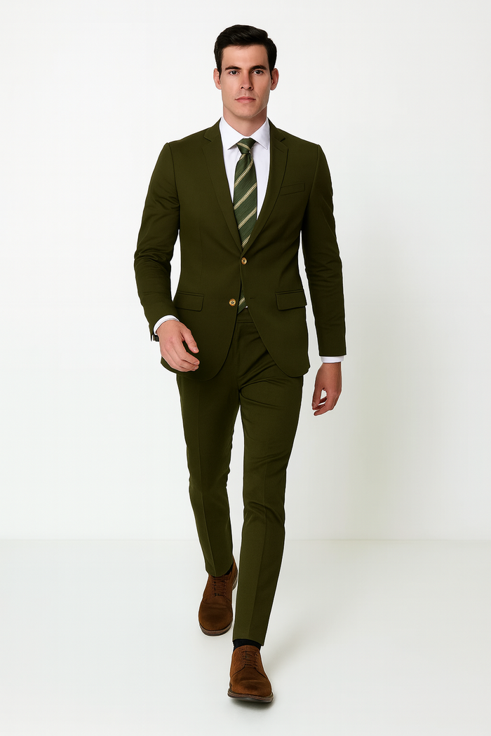 Slim Fit Suit Summer Men's Slim Fit Suits Olive Green Cotton Skinny Fitted Cheap Priced Business Suits Clearance Sale