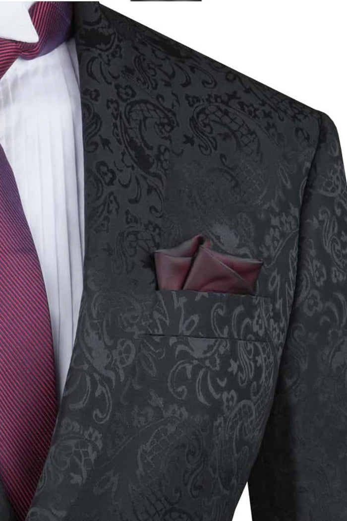 Black Shiny Paisley Slim Prom & Wedding Suit
