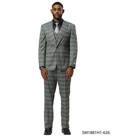 Stacy Adams Men's 3 Piece Hybrid Fit Suit - Glen Check Pattern