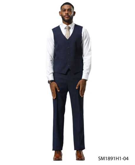 Stacy Adams Men's 3 Piece Hybrid Fit Suit - Tattersall Pattern