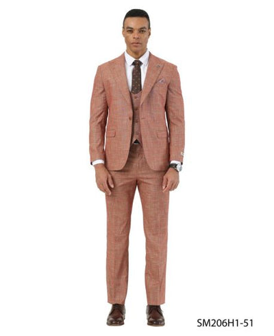Stacy Adams Men's 3 Piece Hybrid Fit Suit - Textured Windowpane
