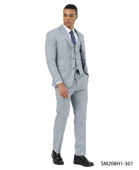 Stacy Adams Men's 3 Piece Hybrid Fit Suit - Crosshatch Pattern