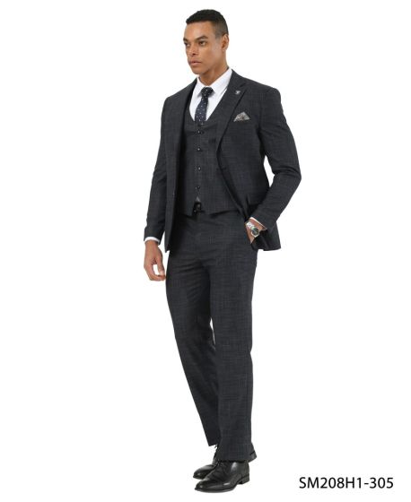 Stacy Adams Men's 3 Piece Hybrid Fit Suit - Crosshatch Pattern