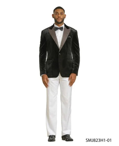 Stacy Adams Men's Hybrid Fit Sport Coat - Rhinestone Embedded Peak Lapel