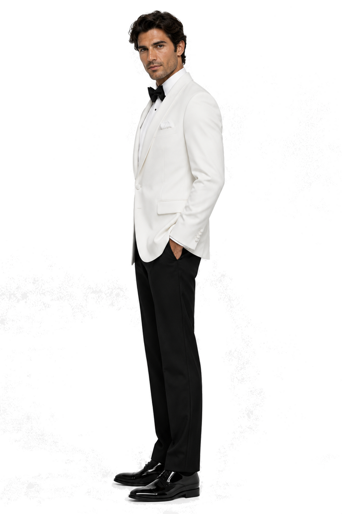 Snow White Dinner Jacket 100% Poly - Cheap Priced Blazer Jacket For Men Online1 Button Shawl Collar