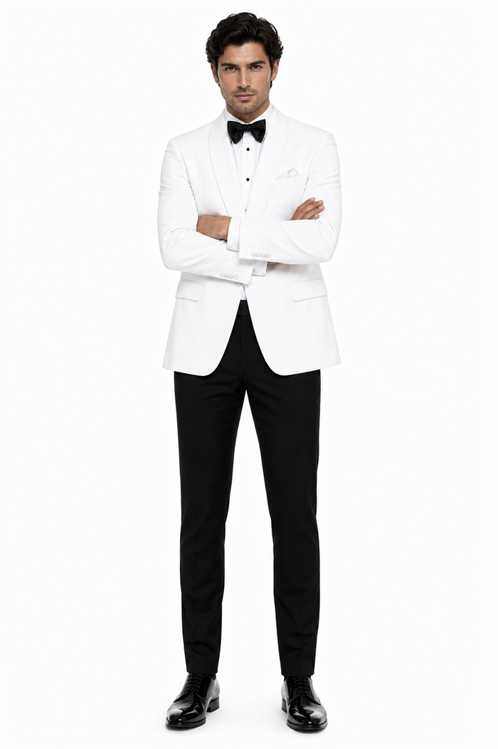 Snow White Dinner Jacket 100% Poly - Cheap Priced Blazer Jacket For Men Online1 Button Shawl Collar