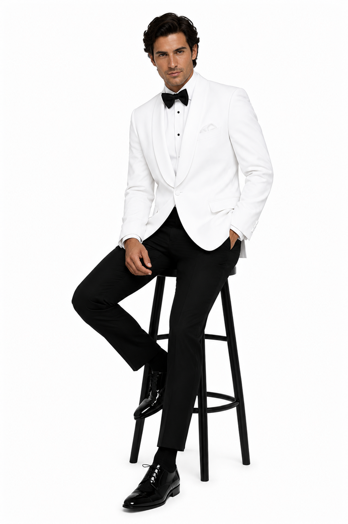 Snow White Dinner Jacket 100% Poly - Cheap Priced Blazer Jacket For Men Online1 Button Shawl Collar