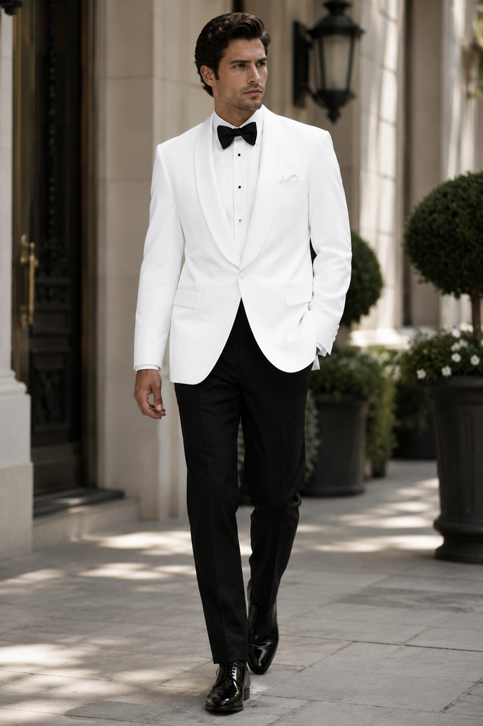 Snow White Dinner Jacket 100% Poly - Cheap Priced Blazer Jacket For Men Online1 Button Shawl Collar