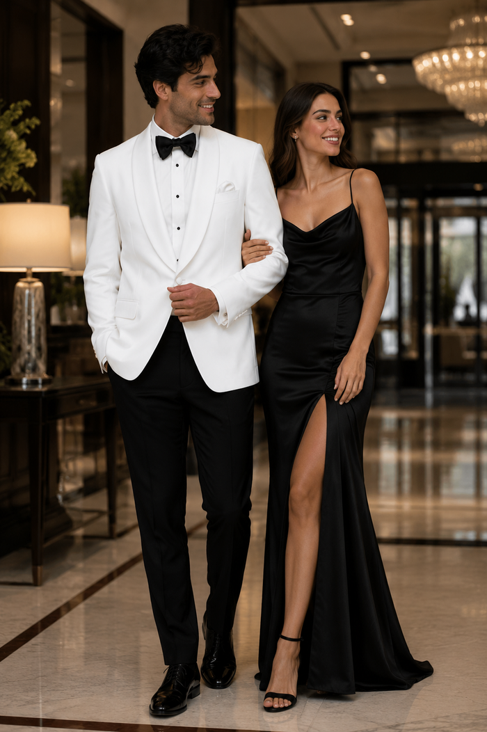 Snow White Dinner Jacket 100% Poly - Cheap Priced Blazer Jacket For Men Online1 Button Shawl Collar