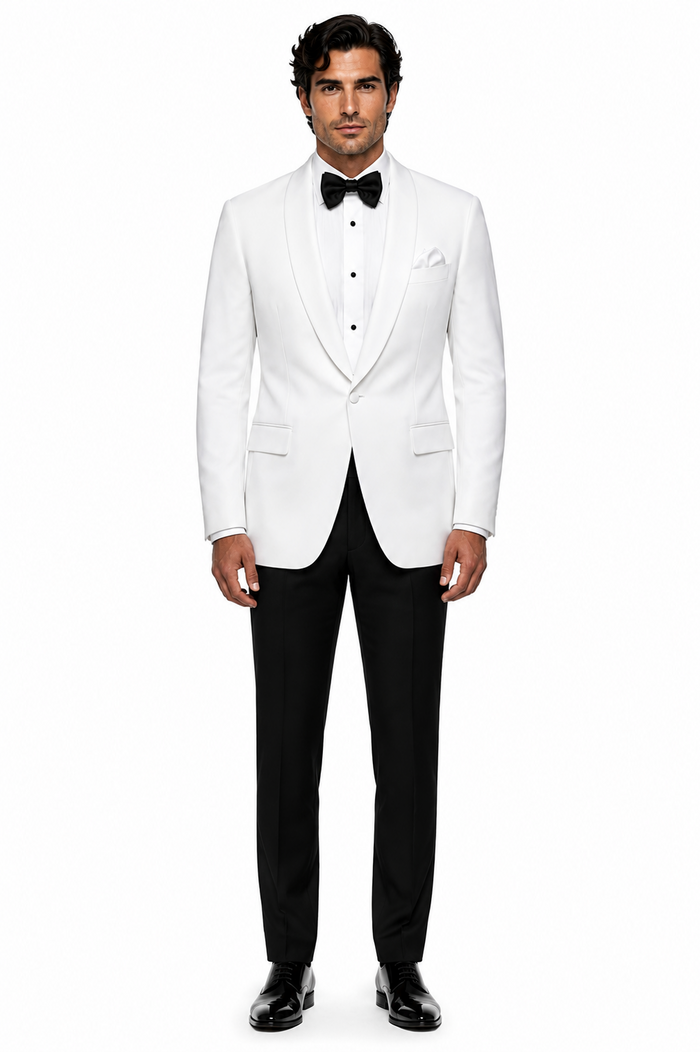 Snow White Dinner Jacket 100% Poly - Cheap Priced Blazer Jacket For Men Online1 Button Shawl Collar