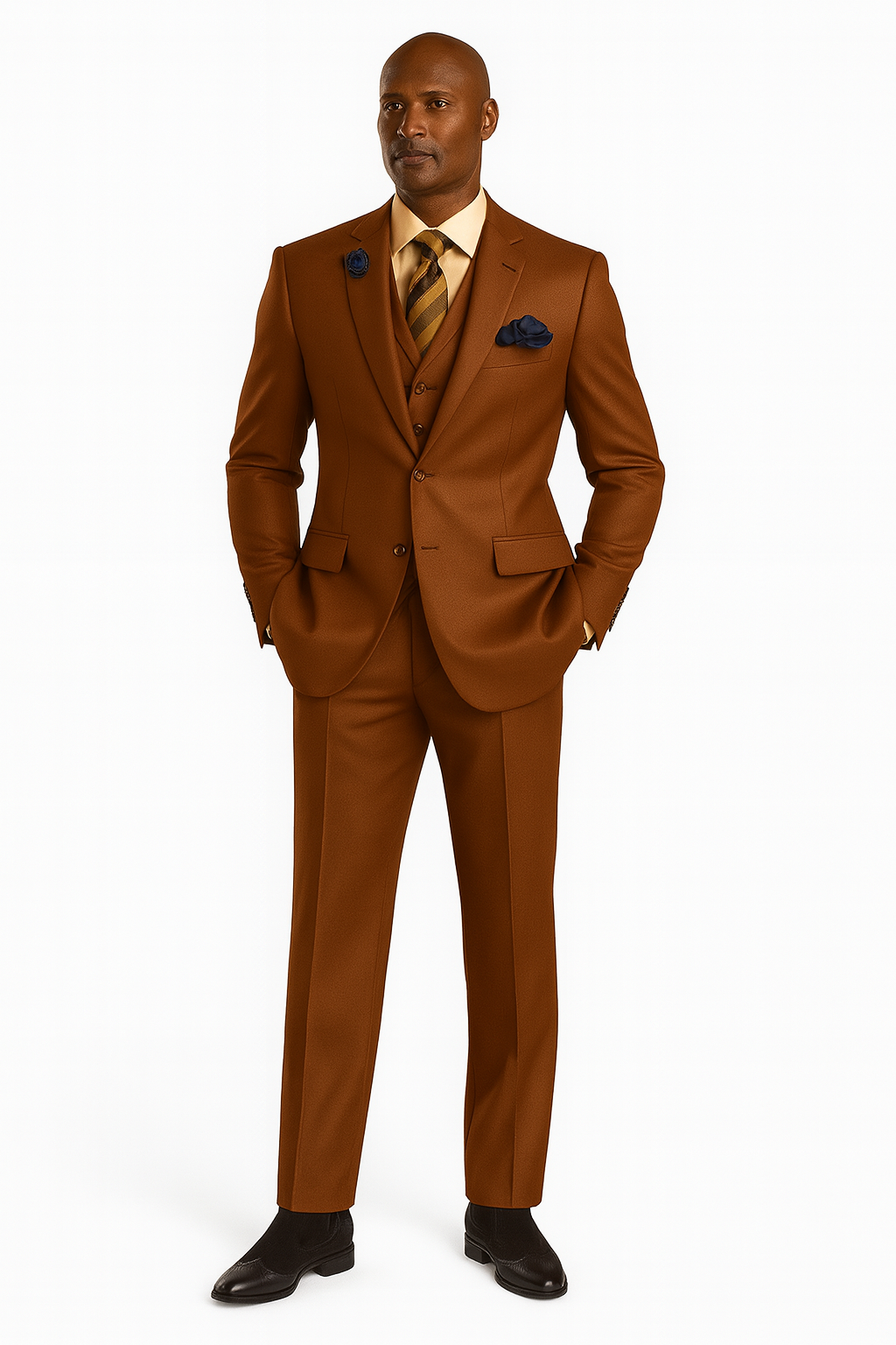 Solid Vested 3pc 2 Button Copper~Rust Suit - Three Piece Suit