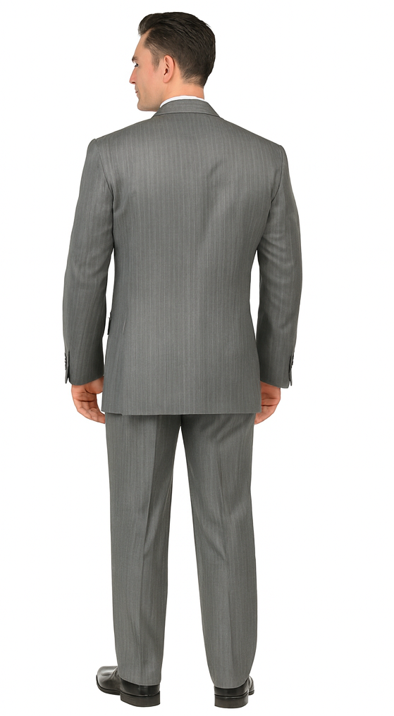 Sovana Collection - Regular Fit 3 Piece Suit 2 Button Tone on Tone Stripe in Gray
