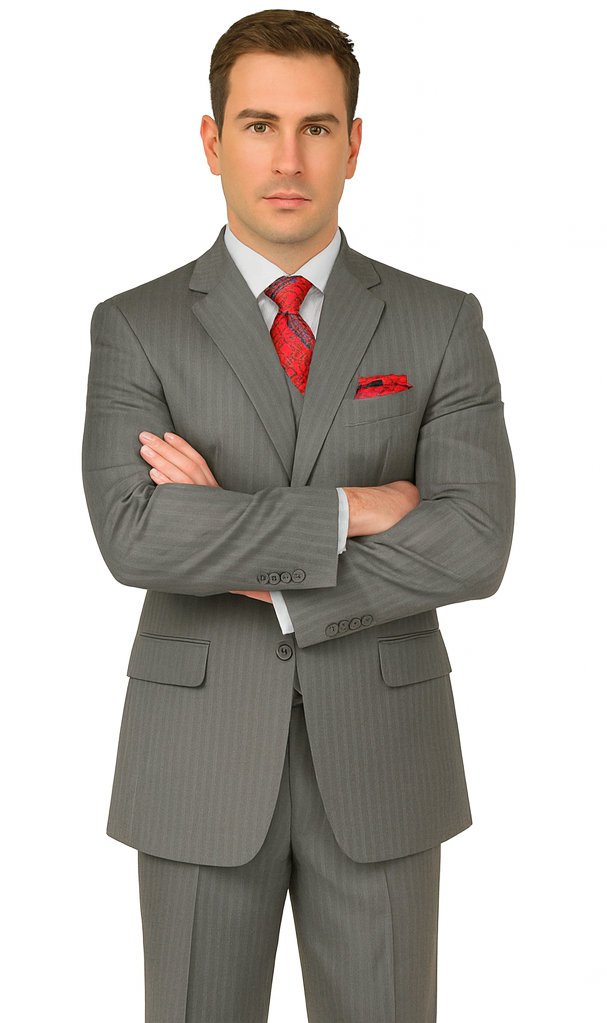 Sovana Collection - Regular Fit 3 Piece Suit 2 Button Tone on Tone Stripe in Gray