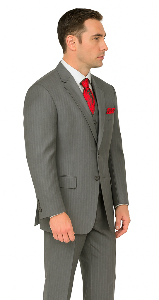 Sovana Collection - Regular Fit 3 Piece Suit 2 Button Tone on Tone Stripe in Gray
