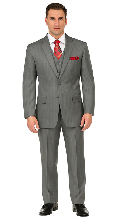 Sovana 3 Piece Gray Stripe Suit by Vinci