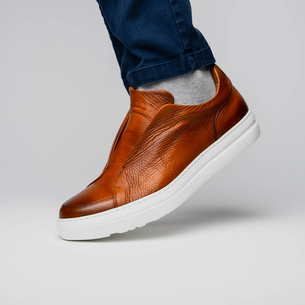 Zelli Spettacolare Pebble Grain Slip-On Sneaker in Cognac