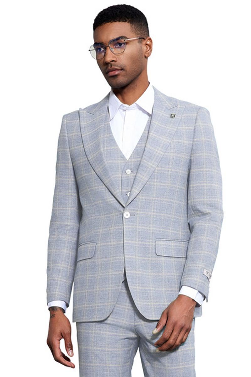Stacy Adams Baby Blue Plaid Prom & Wedding Suit