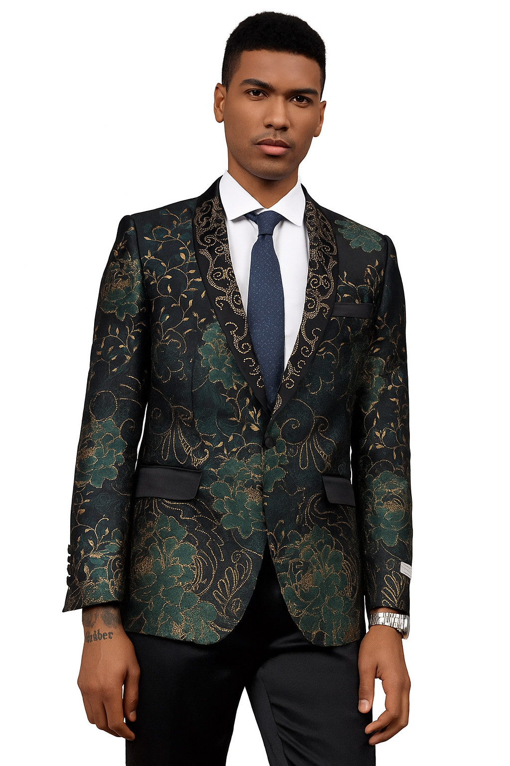 Stacy Adams Green & Gold Floral Tuxedo Jacket