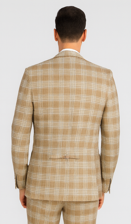 Stacy Adams Mens Plaid Suit Beige